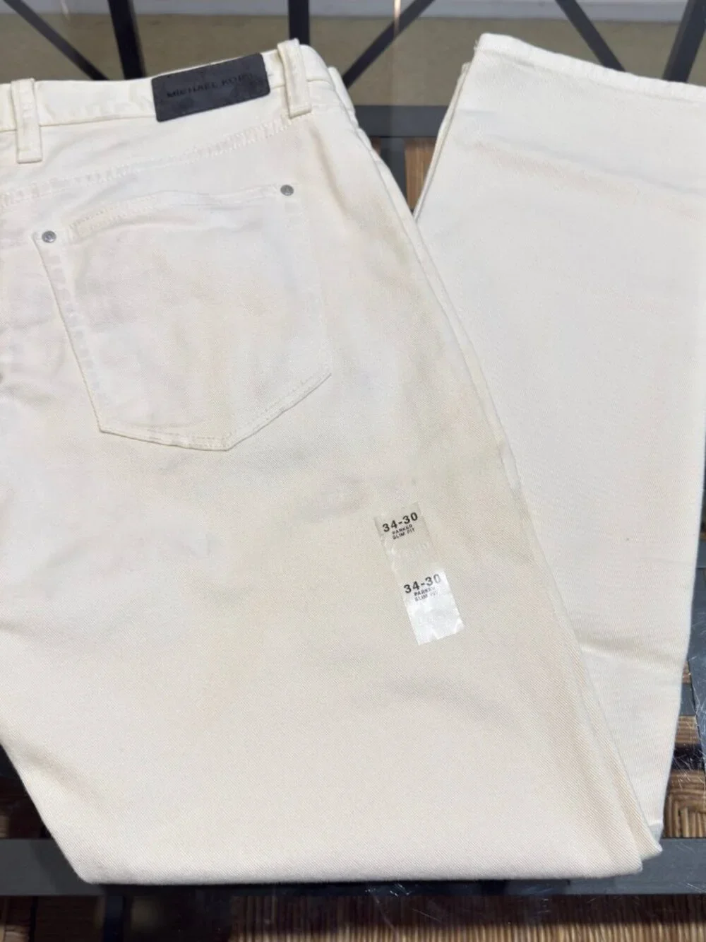 $90 MK MICHAEL KORS MEN PARKER SLIM FIT IVORY 34X30 STRETCH TWILL DENIM NWT